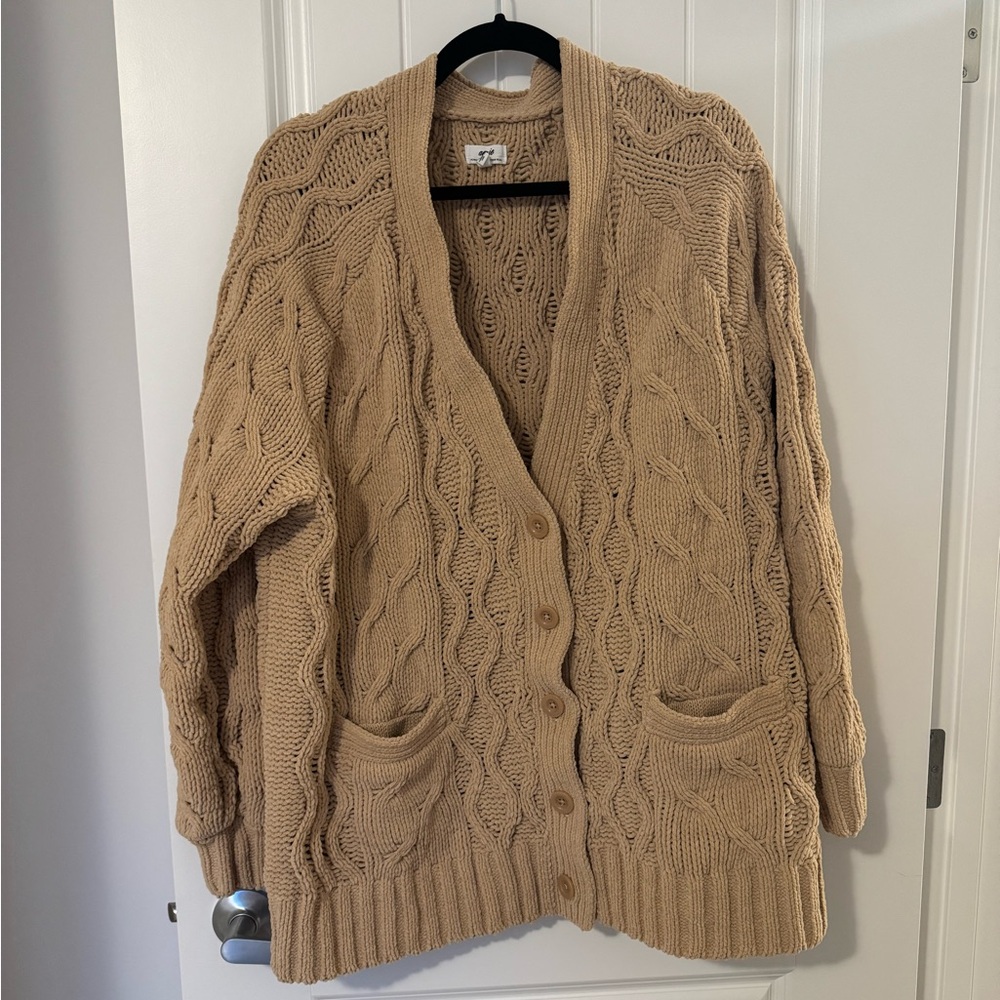 Aerie Tan Cable Knit Cardigan